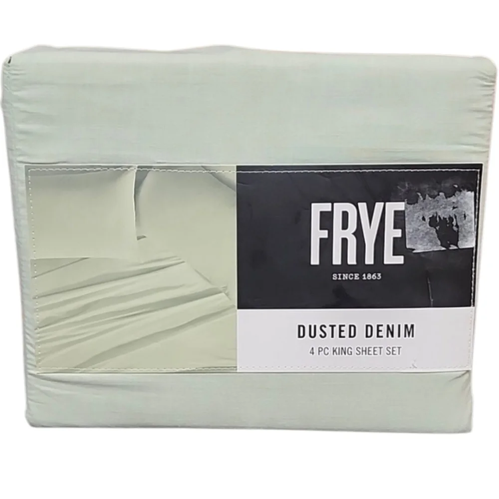 Frye Dusted Denim Extra Comfort Blend 4 Piece King Sheet Set Sage Green New